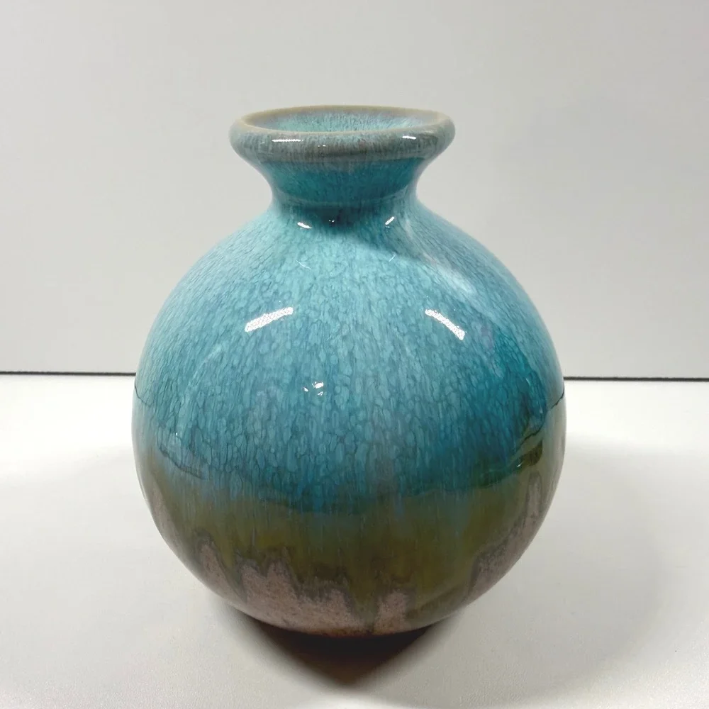 Turquoise Drip Glaze Textured Ceramic Bud Vase Handcrafted Studio Art Pottery 5